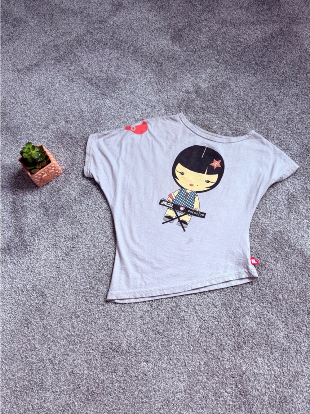 Vintage Harajuku Lovers Light Gray Kids Graphic Tee with Cute Doll Print 3T 4T